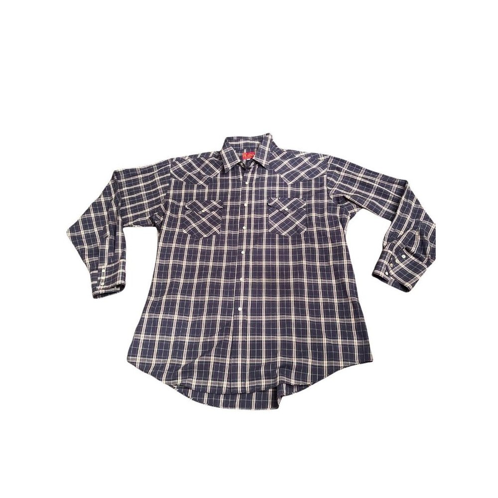 Ely Plains Mens Size XL Long sleeve pearl snap western Blue striped shirt